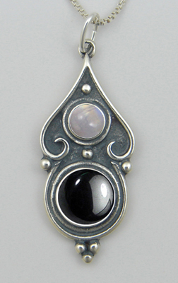 Sterling Silver Romantic Necklace in Hematite And Rainbow Moonstone